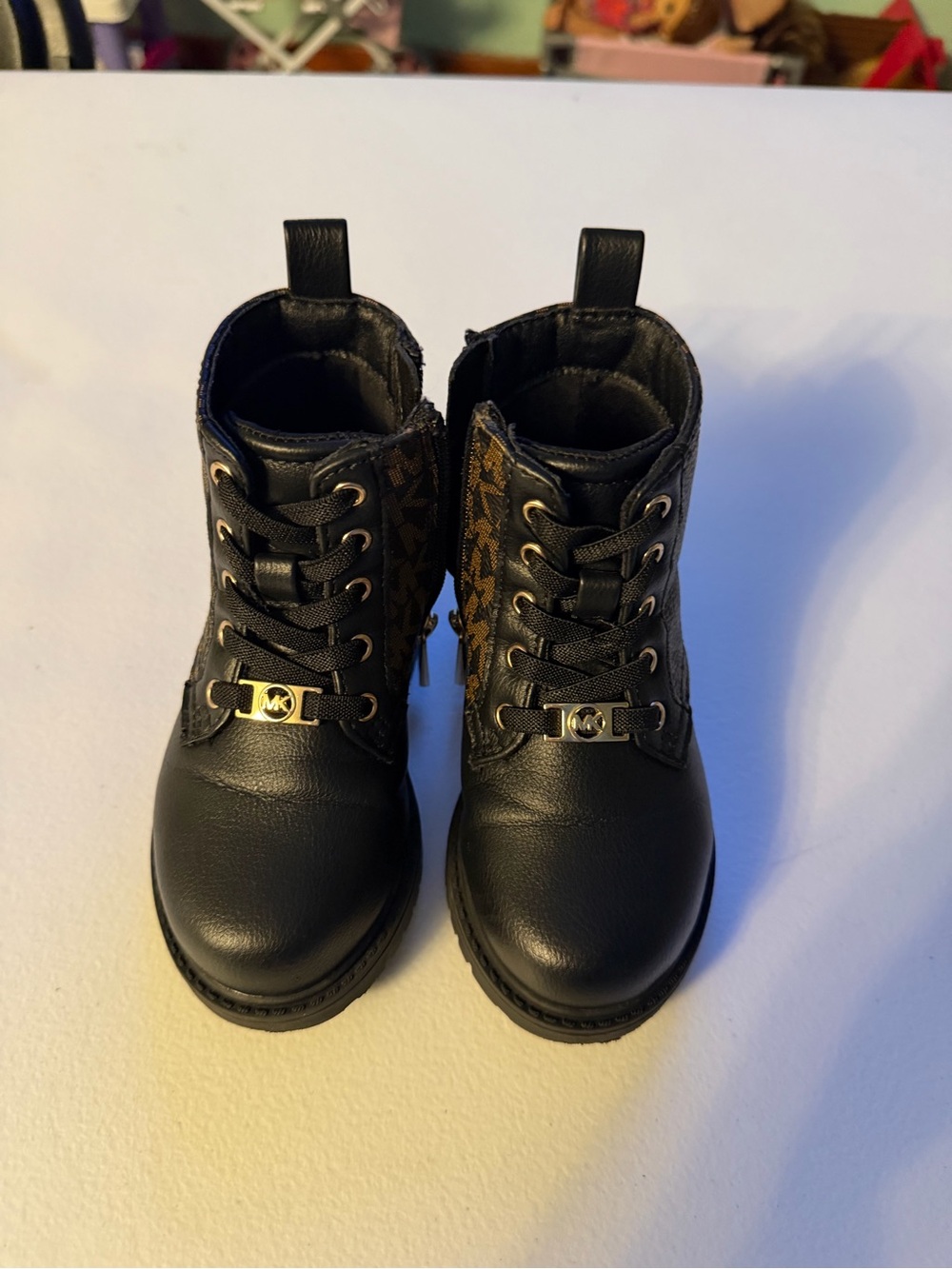 Michael Kors Black and Brown Logo Combat Boots